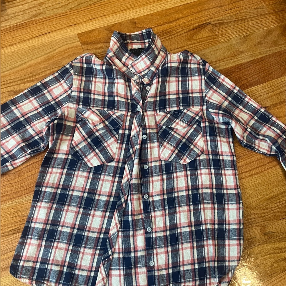 red, blue and white flannel